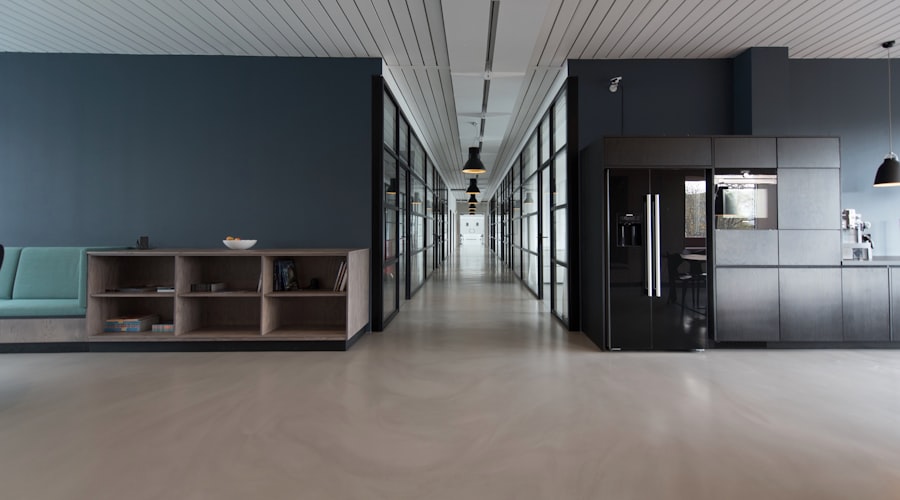 Modern corporate office with IT professionals at work